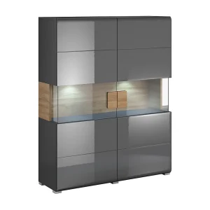 2-deurs commode met LED Jules Grijs en Hout 2-deurs commode met LED Jules Grijs en Hout