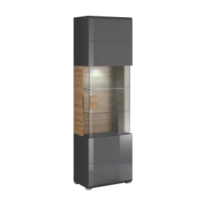 1-deurs vitrinekast met LED Jules Grijs en Hout 1-deurs vitrinekast met LED Jules Grijs en Hout