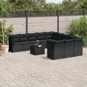 12-delige Loungeset met kussens poly rattan zwart 12-delige Loungeset met kussens poly rattan zwart