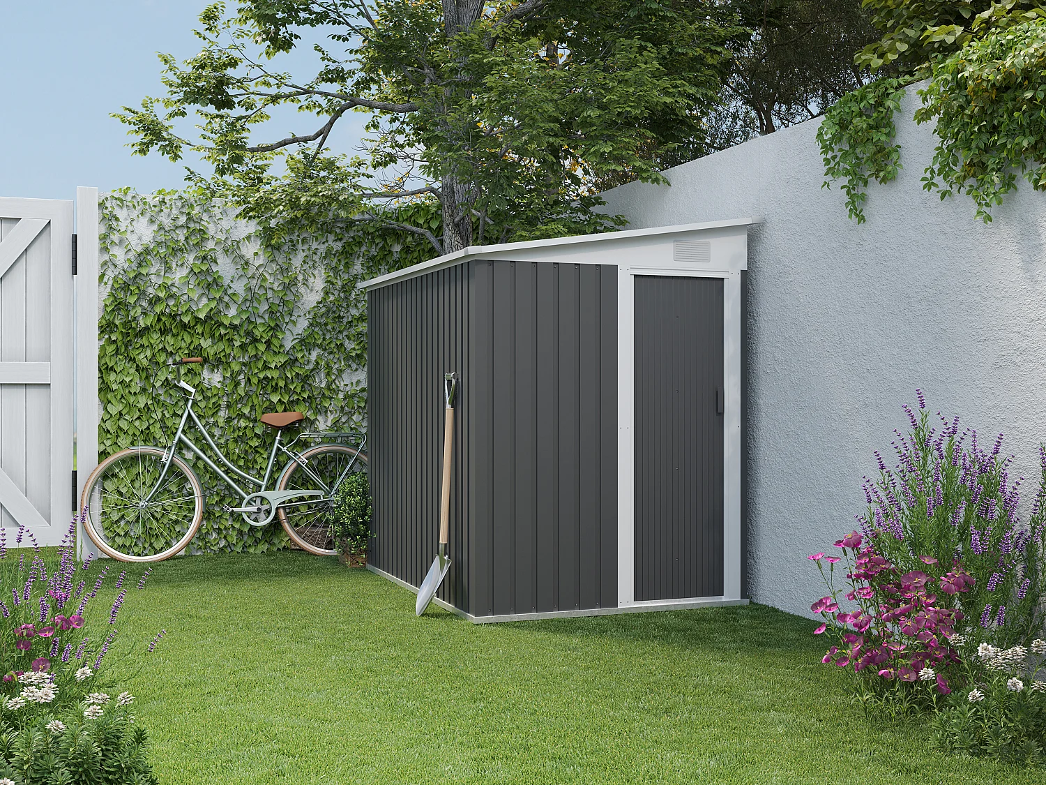 Antracietgrijs metalen tuinhuisje van gegalvaniseerd staal 3,15 m² - DAXTON