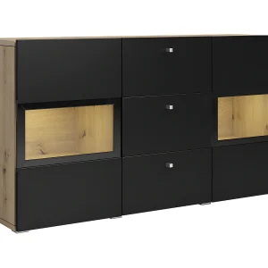 2-deurs 3-lades dressoir met LED Sloan Zwart en Hout 2-deurs 3-lades dressoir met LED Sloan Zwart en Hout