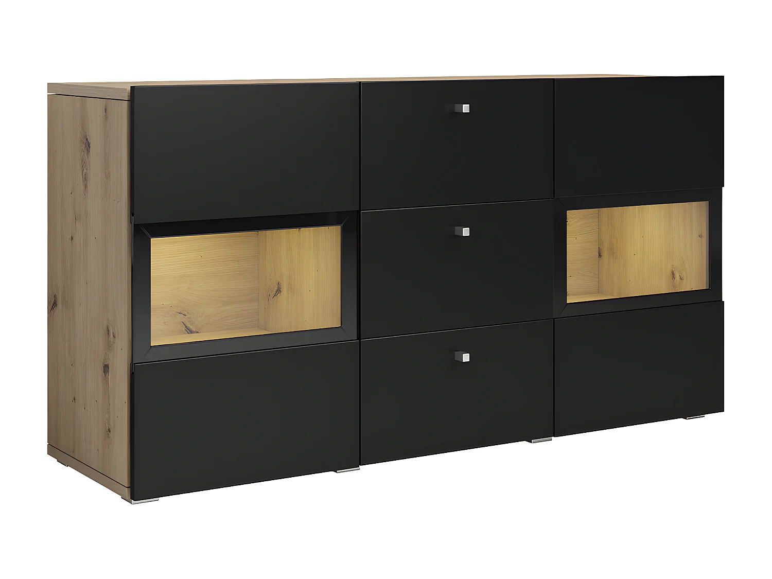 2-deurs 3-lades dressoir met LED Sloan Zwart en Hout