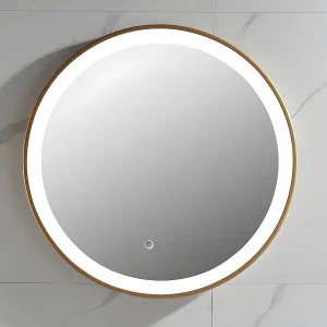 Badkamerspiegel rond met LEDs NUMEA goudkleurig – koop nu Badkamerspiegel rond met LEDs NUMEA goudkleurig – koop nu