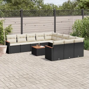 12-delige Loungeset met kussens poly rattan zwart 12-delige Loungeset met kussens poly rattan zwart