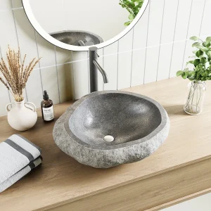 Badkamerwastafel van riviersteen STONE – Kleur grijs Badkamerwastafel van riviersteen STONE – Kleur grijs