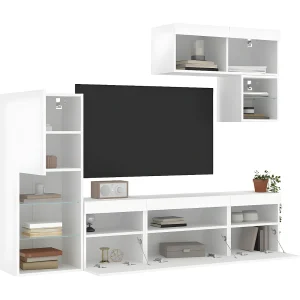 6-delige Tv-wandmeubelset met LED-verlichting bewerkt hout wit NL250979 6-delige Tv-wandmeubelset met LED-verlichting bewerkt hout wit NL250979