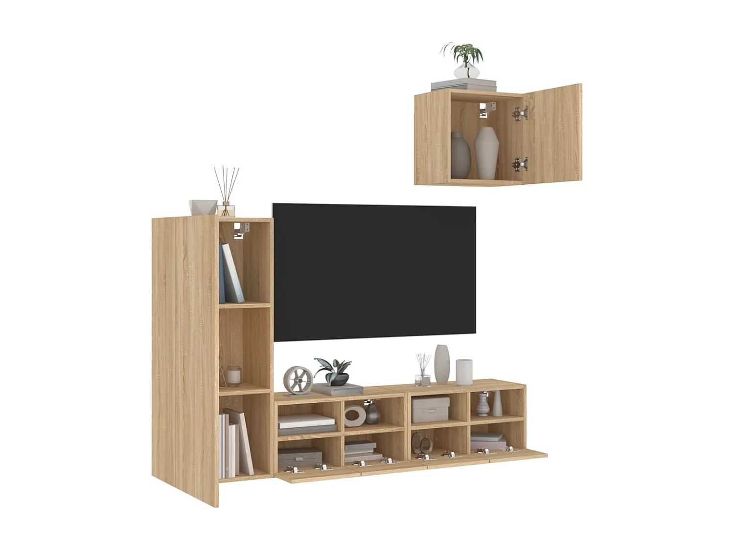 4-delige Tv-wandmeubelset bewerkt hout sonoma eikenkleurig NL75549