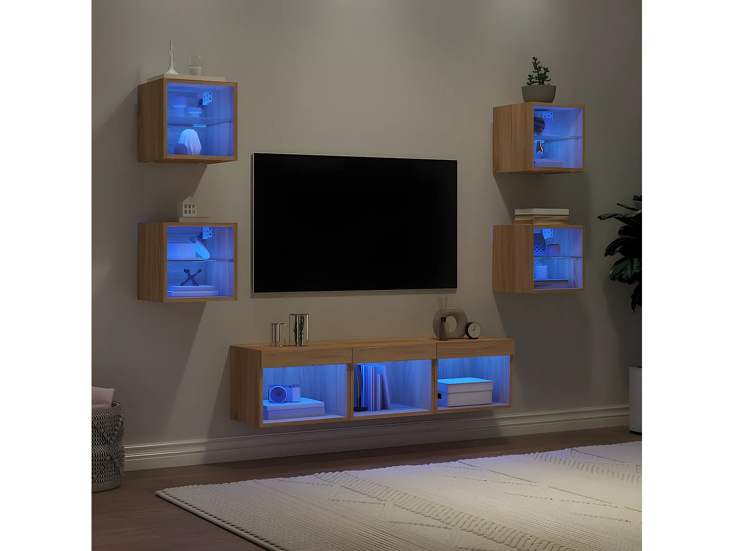 7-delige Tv-wandmeubelset met LED bewerkt hout sonoma eiken NL62694