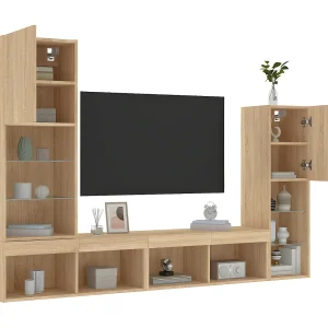 4-delige Tv-wandmeubelset met LED bewerkt hout sonoma eiken NL82195 4-delige Tv-wandmeubelset met LED bewerkt hout sonoma eiken NL82195