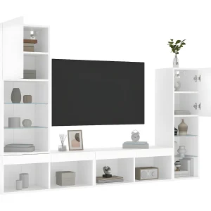 4-delige Tv-wandmeubelset met LED-verlichting bewerkt hout wit NL755106 4-delige Tv-wandmeubelset met LED-verlichting bewerkt hout wit NL755106