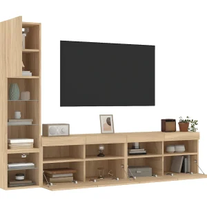 4-delige Tv-wandmeubelset met LED bewerkt hout sonoma eiken NL80923 4-delige Tv-wandmeubelset met LED bewerkt hout sonoma eiken NL80923