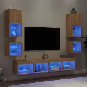 8-delige Tv-wandmeubelset met LED bewerkt hout sonoma eiken NL88576