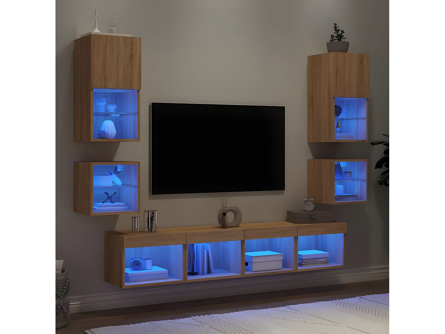 8-delige Tv-wandmeubelset met LED bewerkt hout sonoma eiken NL88576