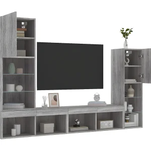 4-delige Tv-wandmeubelset met LED bewerkt hout grijs sonoma NL912403 4-delige Tv-wandmeubelset met LED bewerkt hout grijs sonoma NL912403