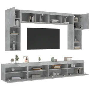 8-delige Tv-wandmeubelset met LED-verlichting betongrijs NL986105 8-delige Tv-wandmeubelset met LED-verlichting betongrijs NL986105