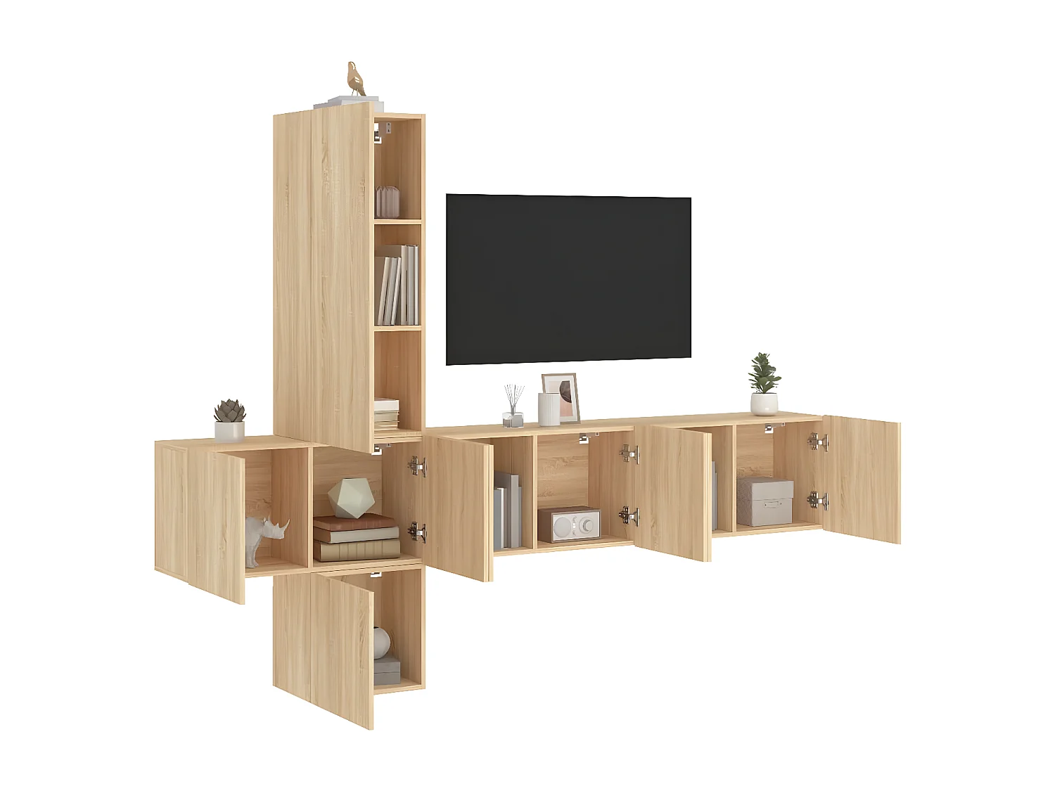 5-delige Tv-wandmeubelset bewerkt hout sonoma eikenkleurig NL74183