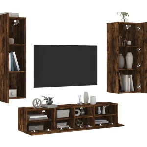 5-delige Tv-wandmeubelset bewerkt hout gerookt eikenkleurig NL73045 5-delige Tv-wandmeubelset bewerkt hout gerookt eikenkleurig NL73045