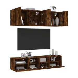 5-delige Tv-wandmeubelset bewerkt hout gerookt eikenkleurig NL25481 5-delige Tv-wandmeubelset bewerkt hout gerookt eikenkleurig NL25481