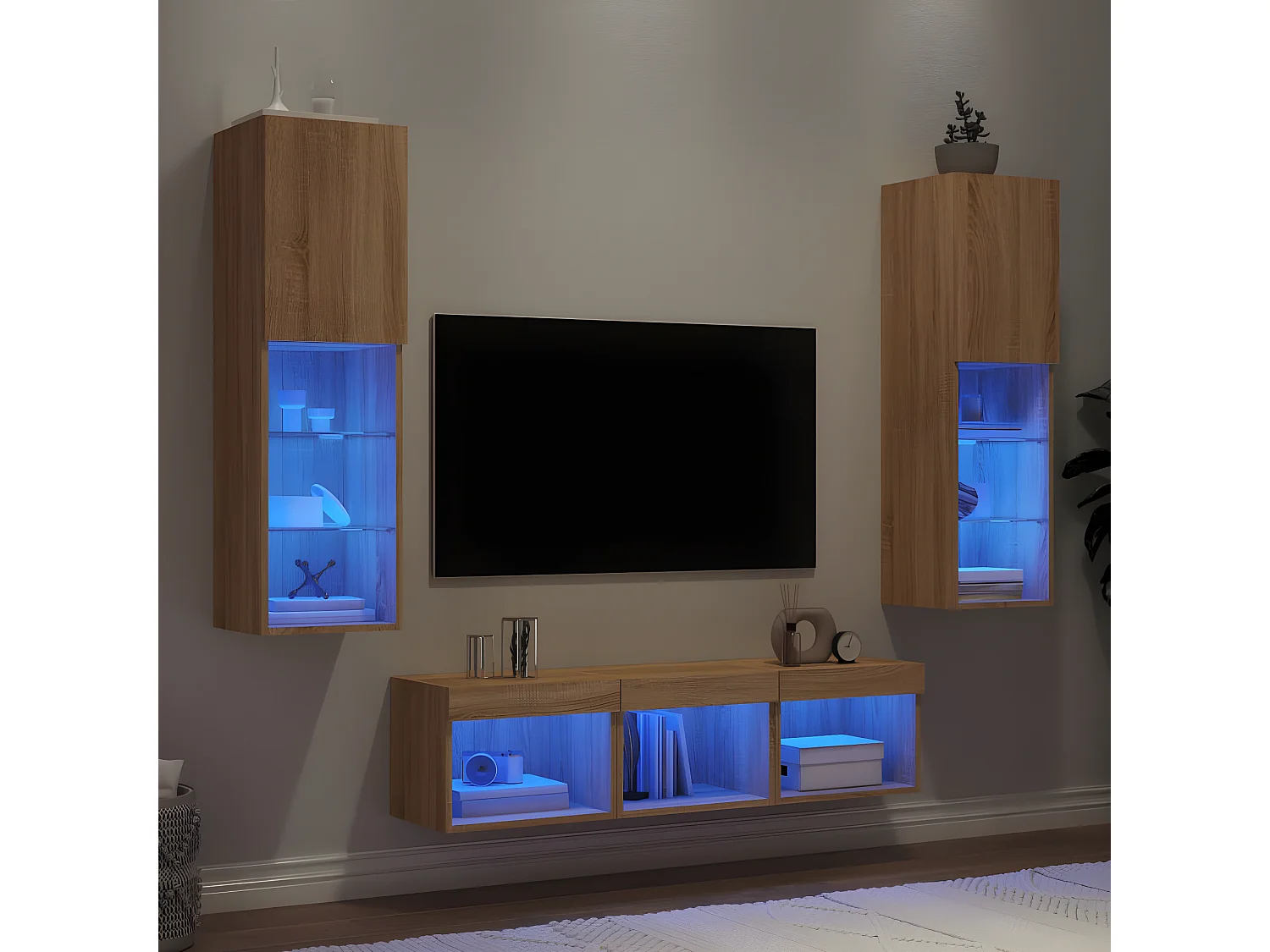 5-delige Tv-wandmeubelset met LED bewerkt hout sonoma eiken NL35611