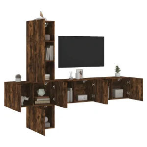 5-delige Tv-wandmeubelset bewerkt hout gerookt eikenkleurig NL88584 5-delige Tv-wandmeubelset bewerkt hout gerookt eikenkleurig NL88584