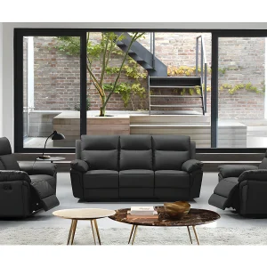 3+2 zits relaxbank & -fauteuil leer PAKITA – Zwart – Koop