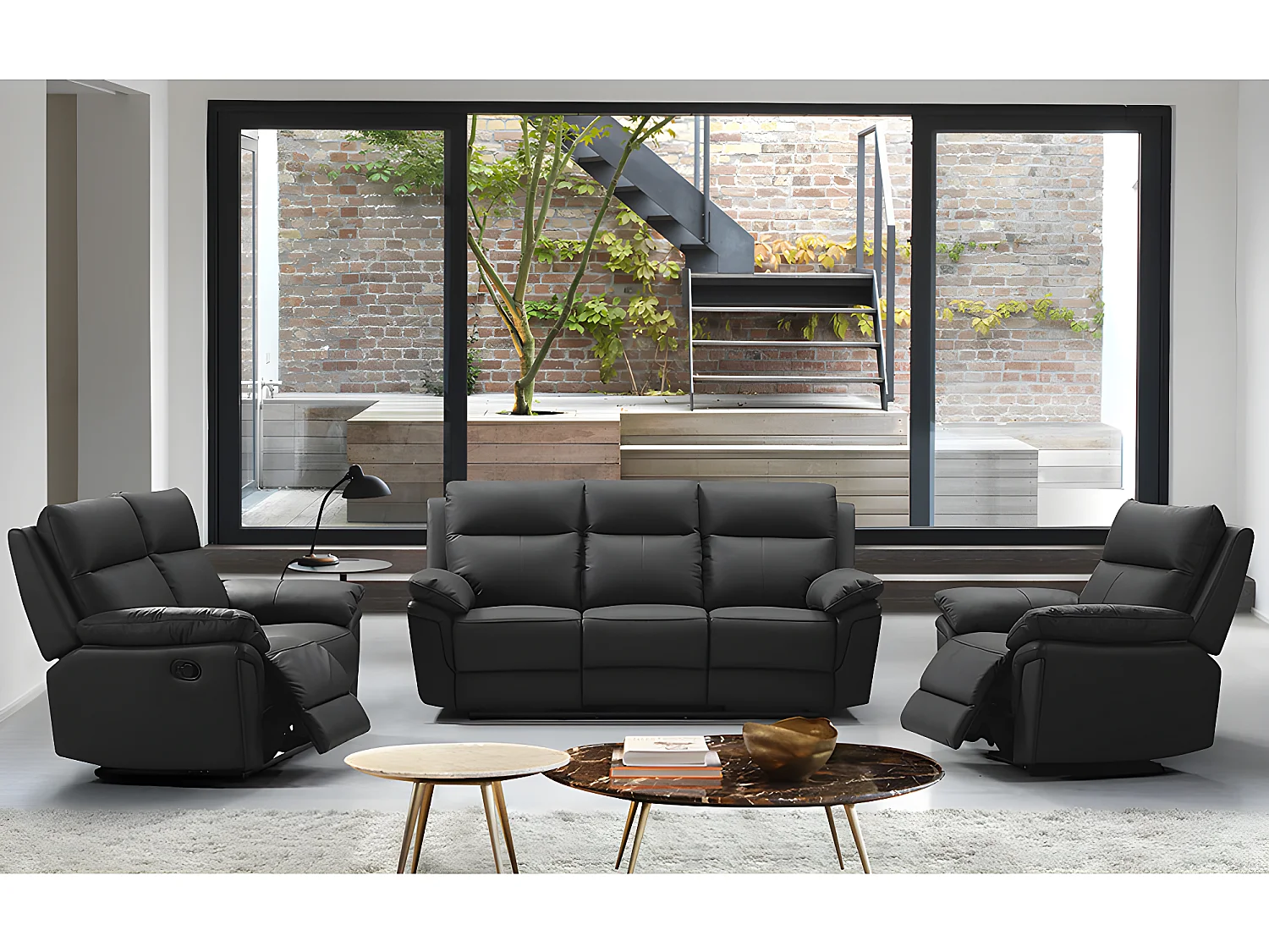 3+2 zits relaxbank & -fauteuil leer PAKITA - Zwart - Koop