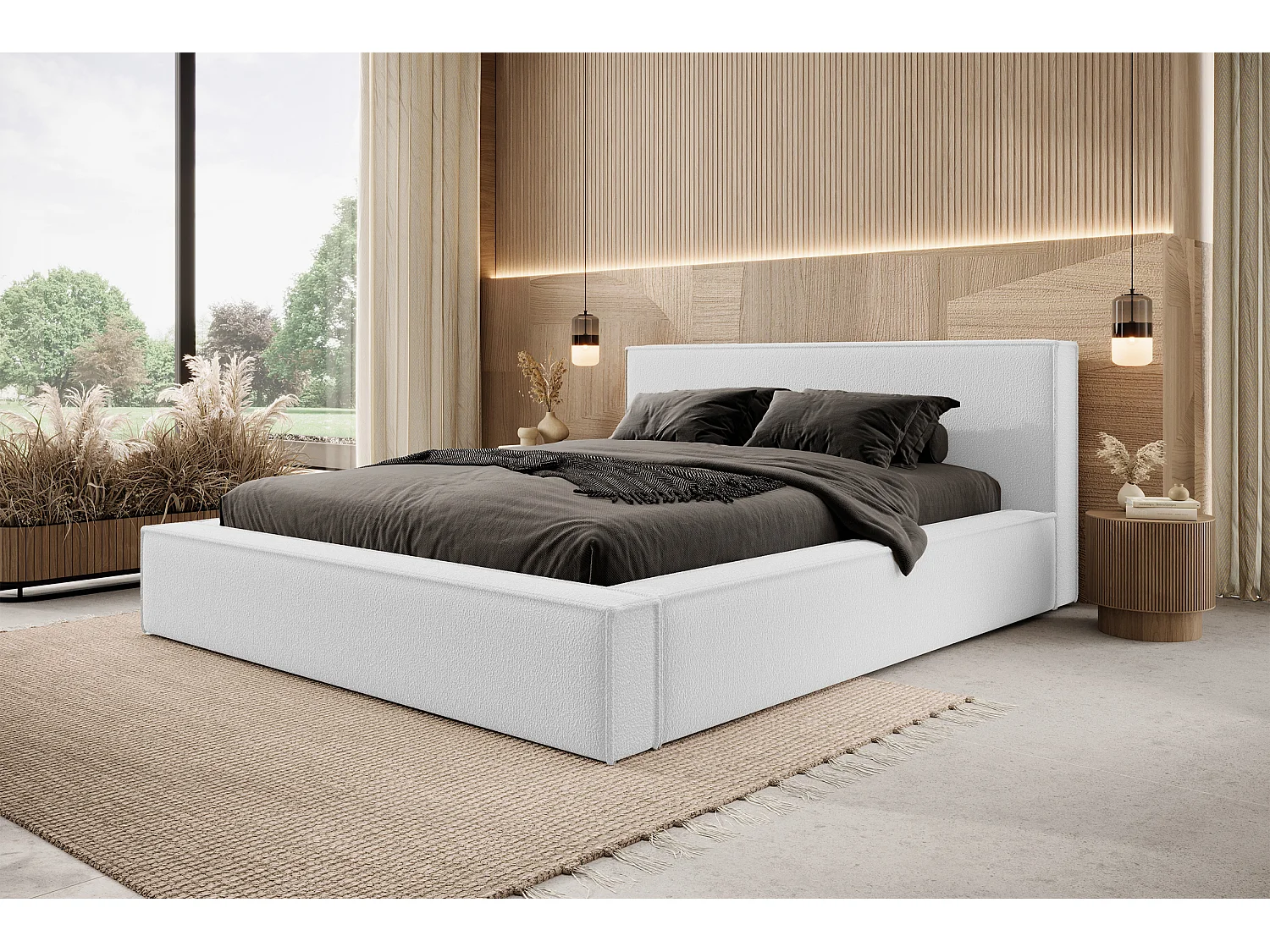140 cm gestoffeerd tweepersoonsbed – lichtgrijs – BOCALIO