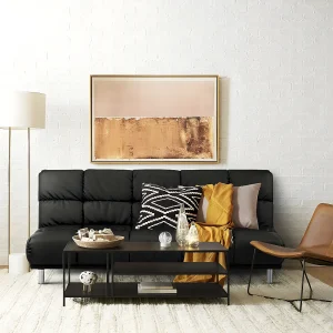 3-zits slaapbank voor bijzetbed afmeting 120 x 191 cm in zwarte PU afwerking en verchroomde poten van roestvrij staal – MELLOW 3-zits slaapbank voor bijzetbed afmeting 120 x 191 cm in zwarte PU afwerking en verchroomde poten van roestvrij staal – MELLOW