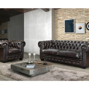 3 zitsbank en fauteuil BRENTON 100% buffelleer – bruin 3 zitsbank en fauteuil BRENTON 100% buffelleer – bruin