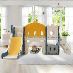 6 in 1 kinderglijbaan – met basketbalring, glijbaan, klimtoren, HDPE (zeeballen niet uitgesloten) – Blauw 6 in 1 kinderglijbaan – met basketbalring, glijbaan, klimtoren, HDPE (zeeballen niet uitgesloten) – Blauw