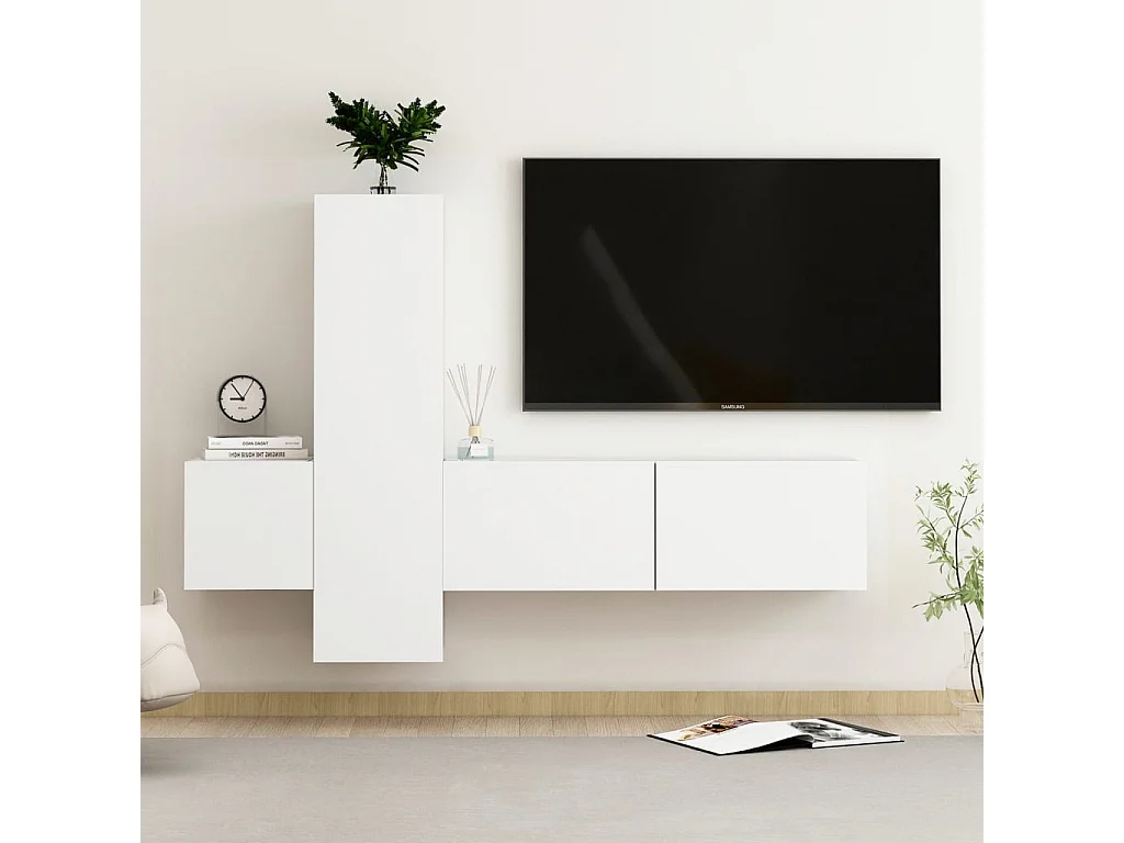 3-delige Tv-meubelset bewerkt hout wit BE906093