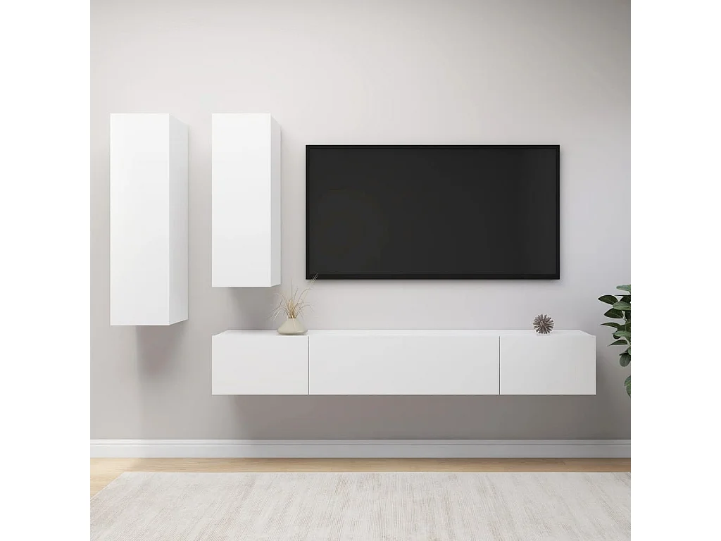 4-delige Tv-meubelset bewerkt hout wit BE755062
