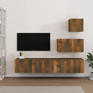 4-delige Tv-meubelset bewerkt hout gerookt eikenkleurig BE253560