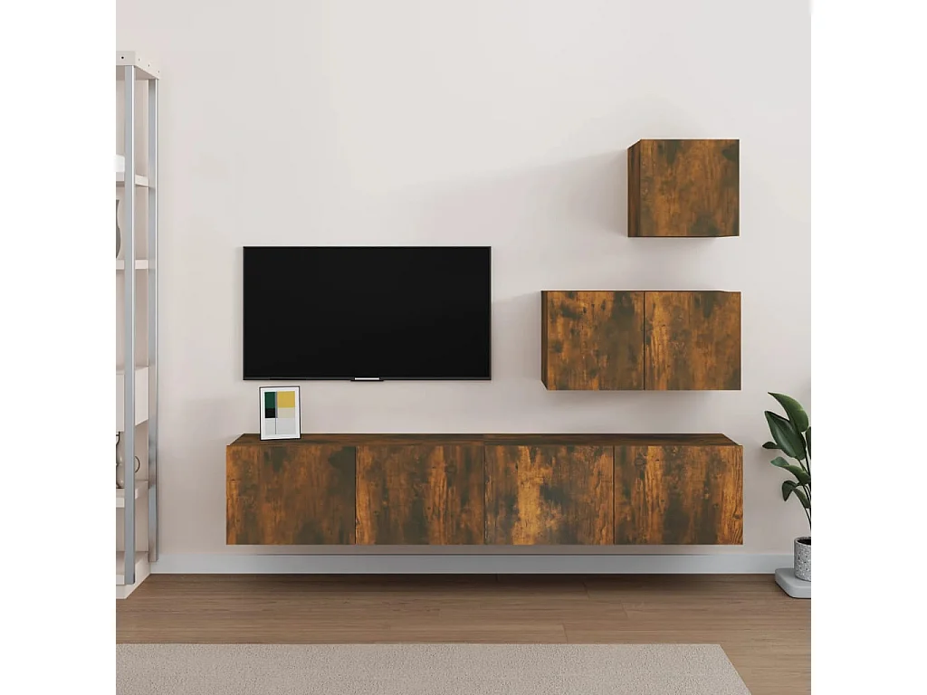 4-delige Tv-meubelset bewerkt hout gerookt eikenkleurig BE253560