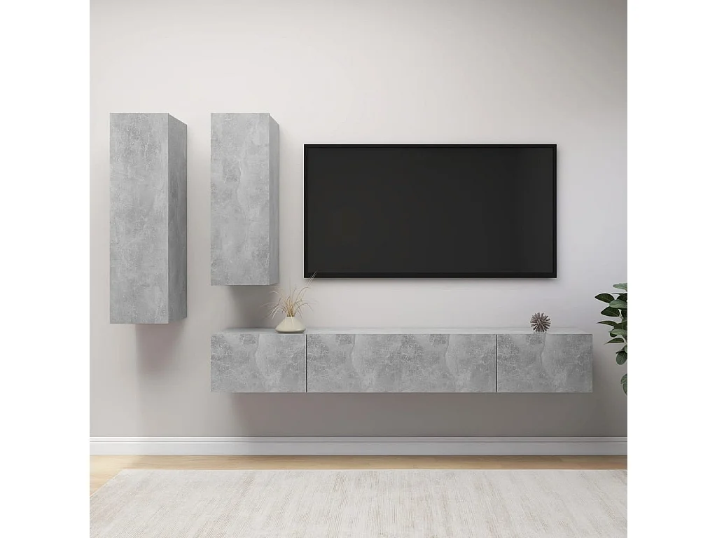 4-delige Tv-meubelset bewerkt hout betongrijs BE406569