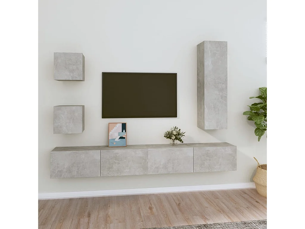 5-delige Tv-meubelset bewerkt hout betongrijs BE251032