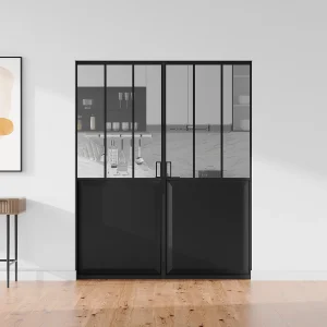Dubbele schuifdeur in gehard glas met klamplaagsysteem, 2 x H205 x L73 cm, ARTISTO II Dubbele schuifdeur in gehard glas met klamplaagsysteem, 2 x H205 x L73 cm, ARTISTO II