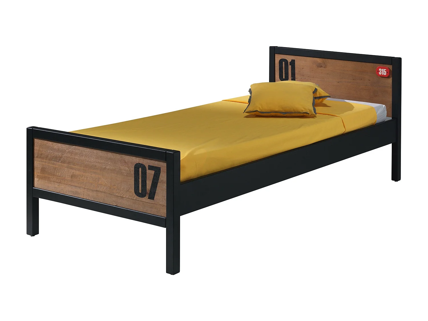Alex onderschuifbed met donker en zwart massief grenen onderstel 90x200 cm