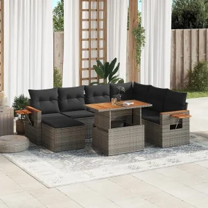 8-delige Loungeset met kussens poly rattan grijs 8-delige Loungeset met kussens poly rattan grijs