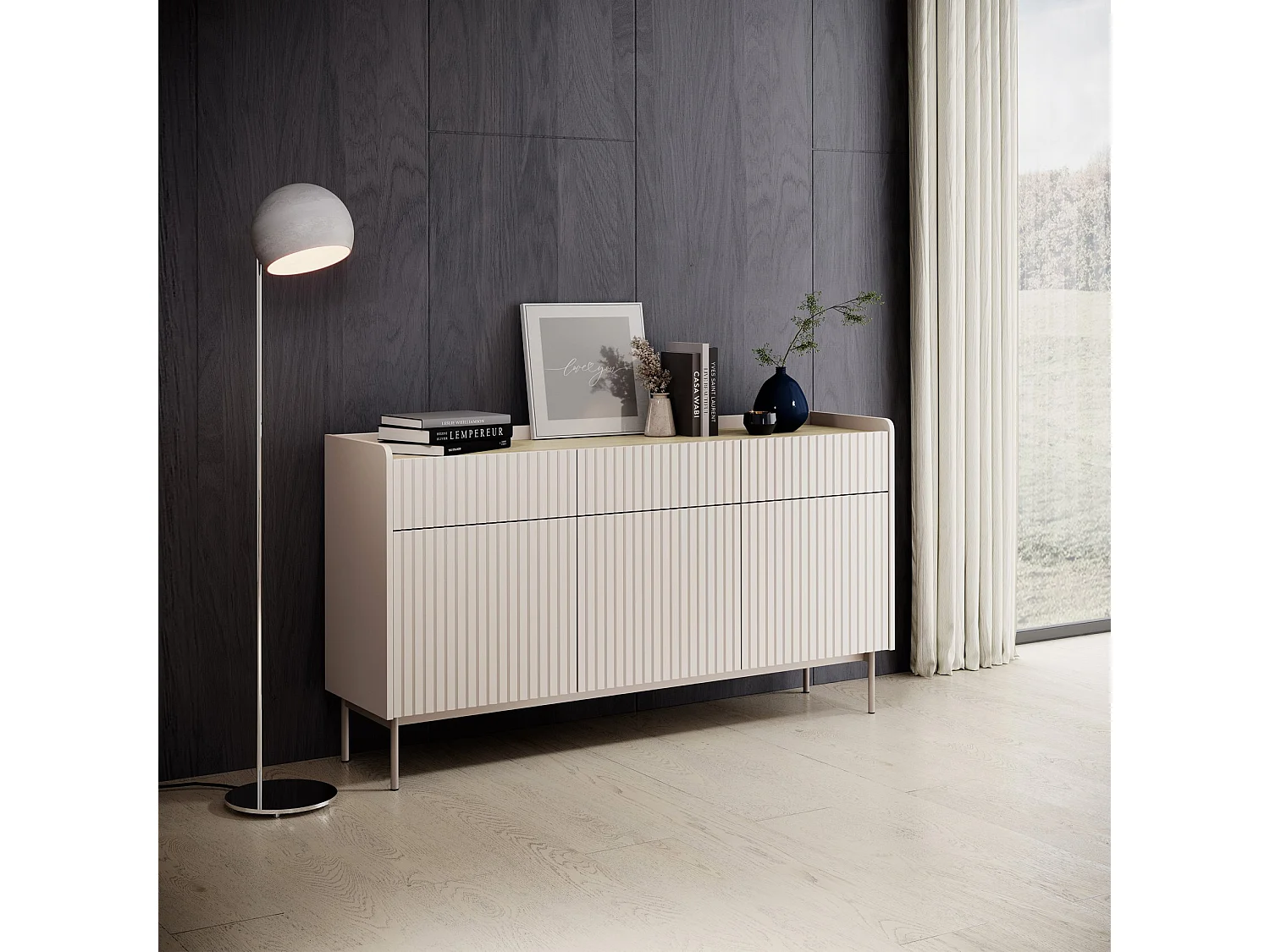 3-deurs dressoir - 153 cm - 3 laden - greige - LIWELO