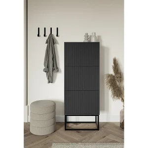 3-deurs schoenenkast – 50x30x125 cm – zwart met zwarte poten – VELDIO 3-deurs schoenenkast – 50x30x125 cm – zwart met zwarte poten – VELDIO