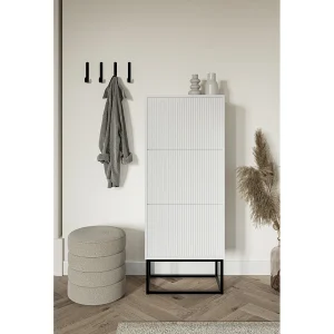 3-deurs schoenenkast – 50x30x125 cm – wit met zwarte poten – VELDIO 3-deurs schoenenkast – 50x30x125 cm – wit met zwarte poten – VELDIO
