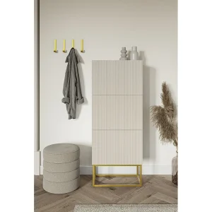 3-deurs schoenenkast – 50x30x125 cm – greige met gouden poten – VELDIO 3-deurs schoenenkast – 50x30x125 cm – greige met gouden poten – VELDIO