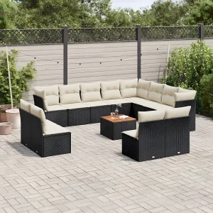 13-delige Loungeset met kussens poly rattan zwart 13-delige Loungeset met kussens poly rattan zwart