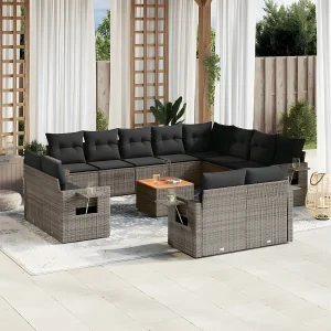 13-delige Loungeset met kussens poly rattan grijs 13-delige Loungeset met kussens poly rattan grijs