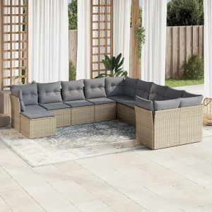 11-delige Tuinset met kussens poly rattan beige 11-delige Tuinset met kussens poly rattan beige