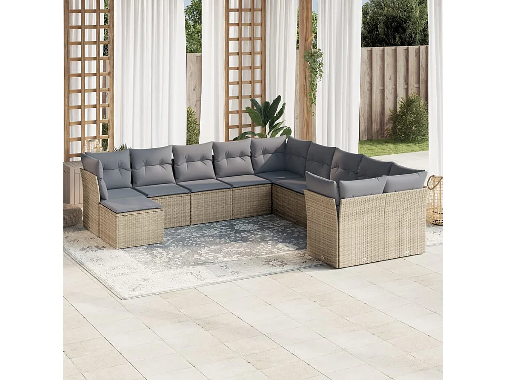 11-delige Tuinset met kussens poly rattan beige