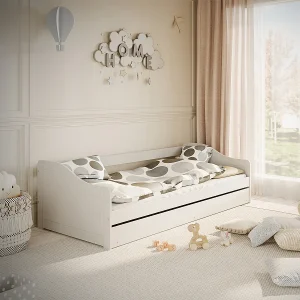 90×200 bed inclusief matrasbodem en lade Kocot Kids Allison Wit