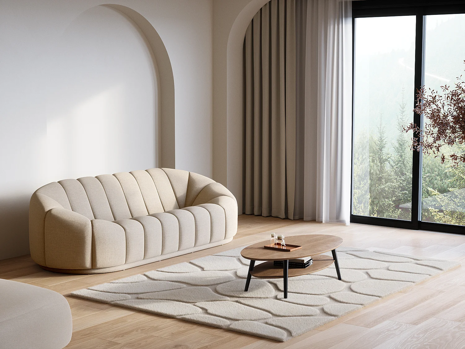 Tapijt in reliëf met bonteffect, 200 x 290 cm, beige, ARENSO