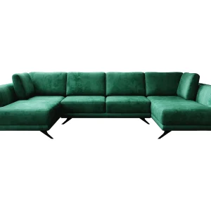 6-zits panoramische hoekbank groene stof Largos 362 cm